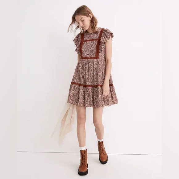 NWT Madewell Flutter-Sleeve Mini Dress in Cottage Garden - Picture 1 of 10